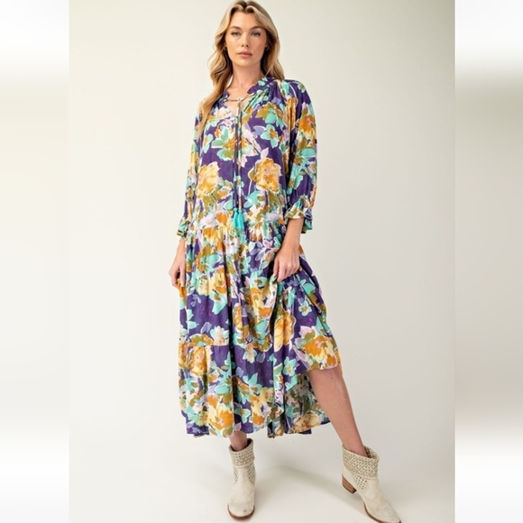 easel Dresses & Skirts - Easel Floral Print Boho Maxi Dress New